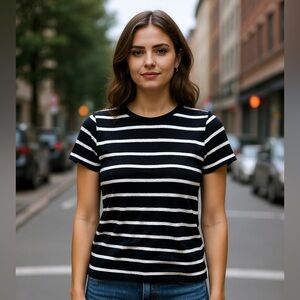 White House Black Market Black & White Sequined Striped Shirt